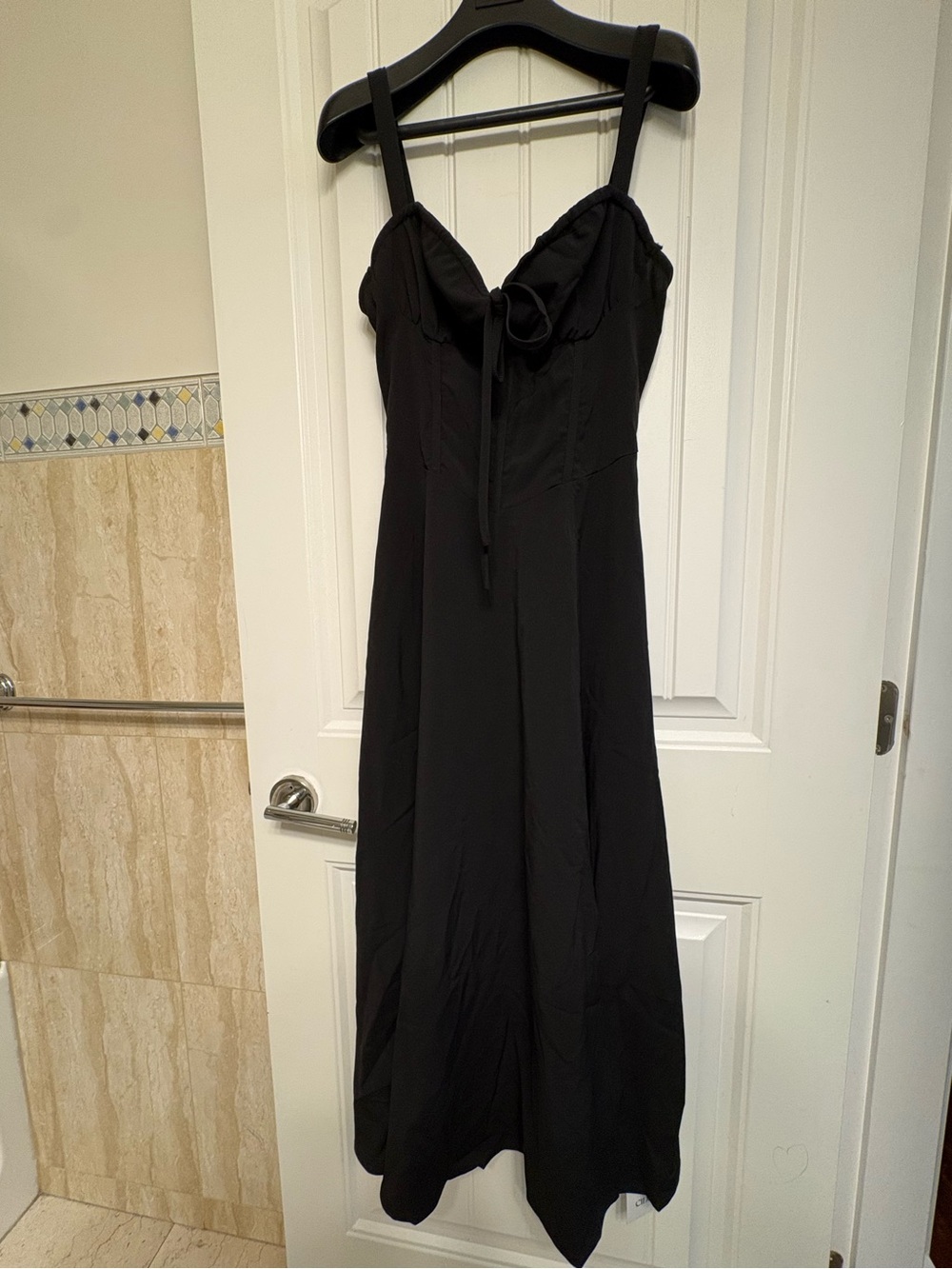 NWT Cider Square Neck Tie Corset Ruffle Split Cami Maxi Black Dress in S - Picture 7 of 9